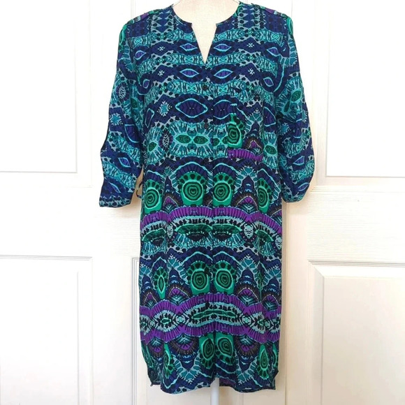 Anthropologie Maeve Ikat Frequencies Belted Shirt Dress - Picture 2 of 7